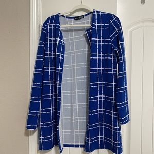 Blue and white grid blazer/cardigan L cute new